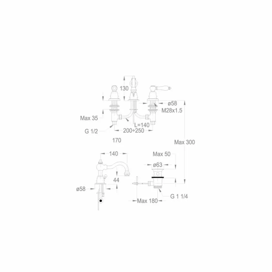 3-Hole Brass Bathroom Sink Mixer Made in Italy - Binsu Viadurini