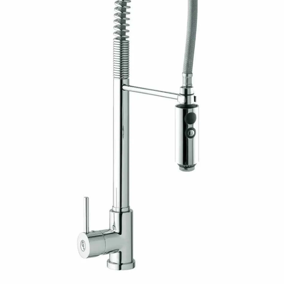 Kitchen Basin Mixer in Brass with Hand Shower Made in Italy - Kalimo Viadurini