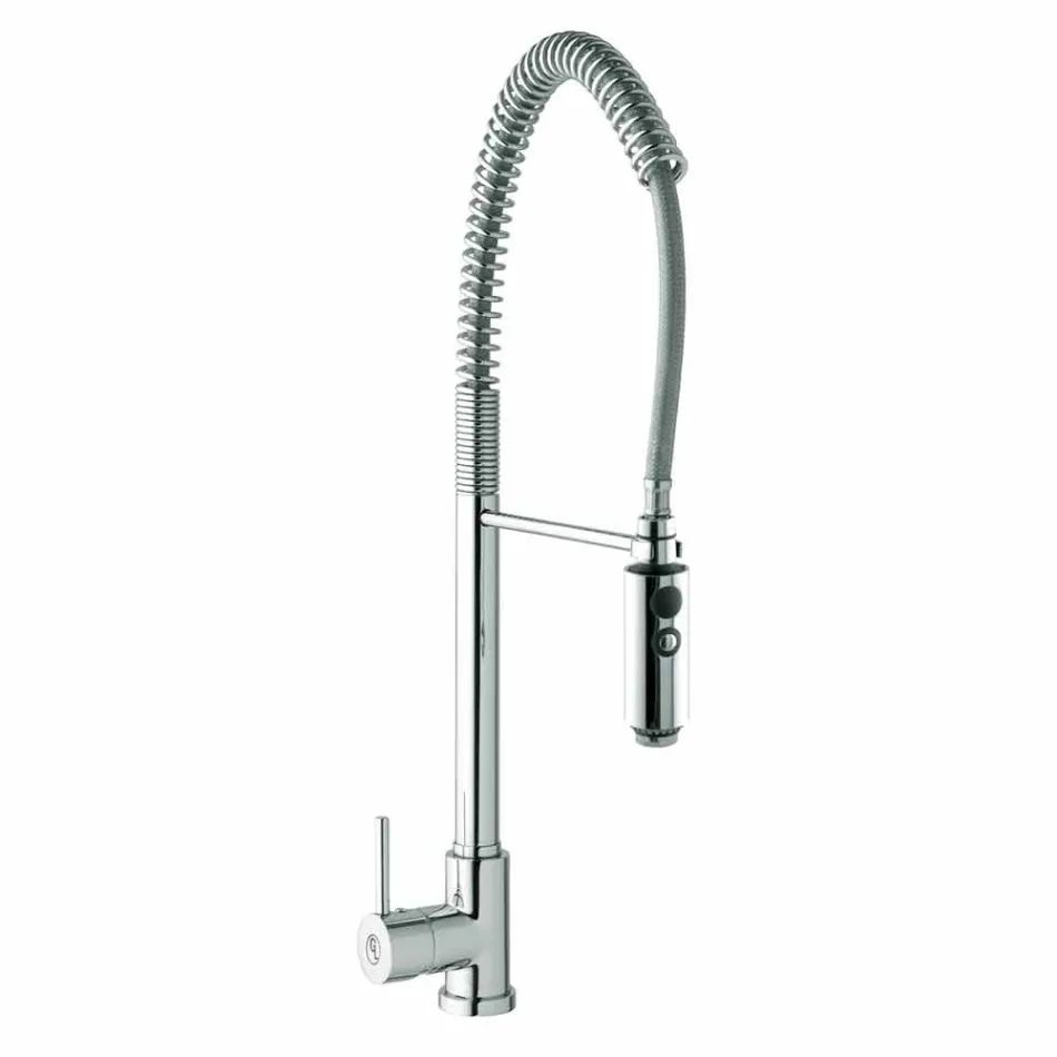 Kitchen Basin Mixer in Brass with Hand Shower Made in Italy - Kalimo Viadurini