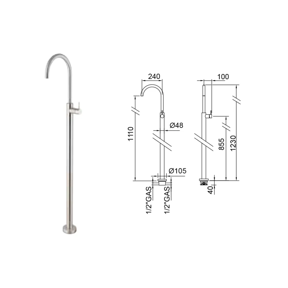 Floor Standing Sink Mixer in AISI 316L Steel Made in Italy - Artigli Viadurini