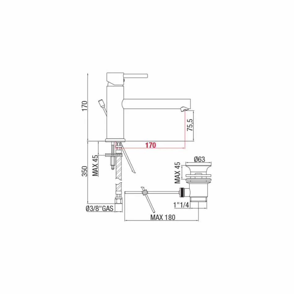 Washbasin mixer in chromed brass with drain made in Italy - Ermia Viadurini