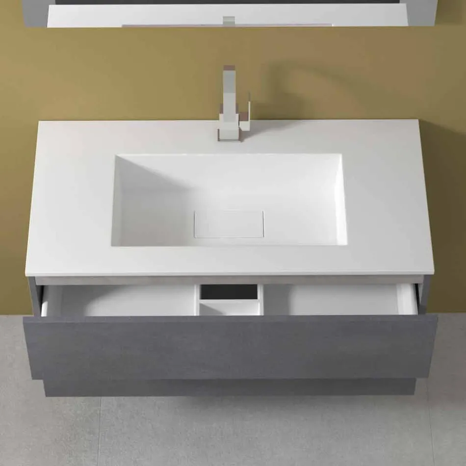 Suspension Cabinet for Bathroom with Integrated Washbasin in 3 Dimensions - Marione Viadurini