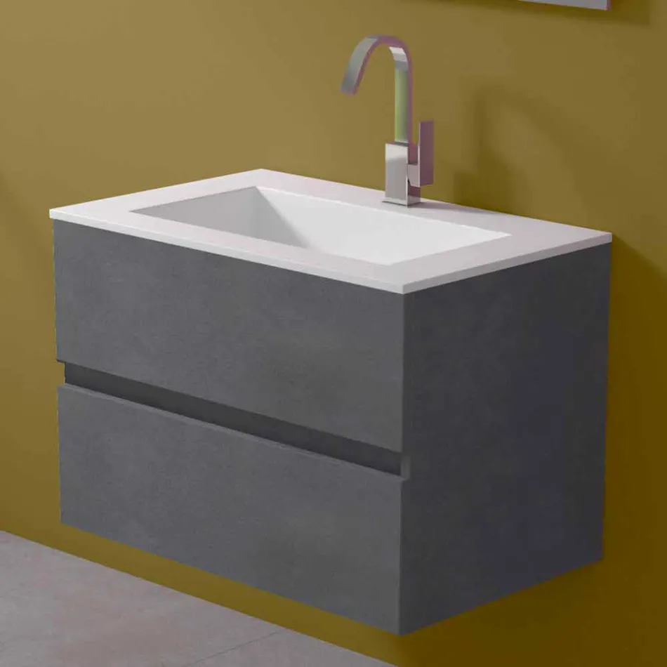 Suspension Cabinet for Bathroom with Integrated Washbasin in 3 Dimensions - Marione Viadurini