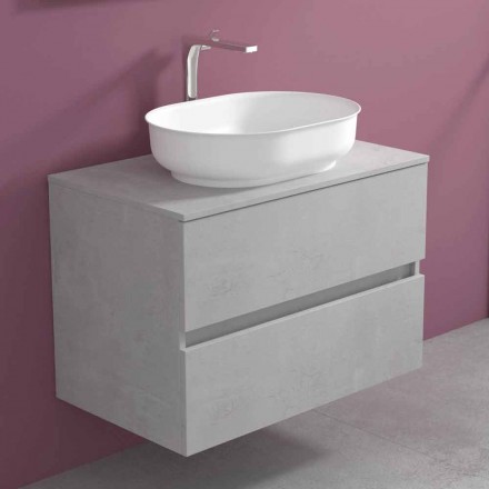 Suspended Bathroom Furniture and Oval Washbasin, Modern Design - Cesiro Viadurini