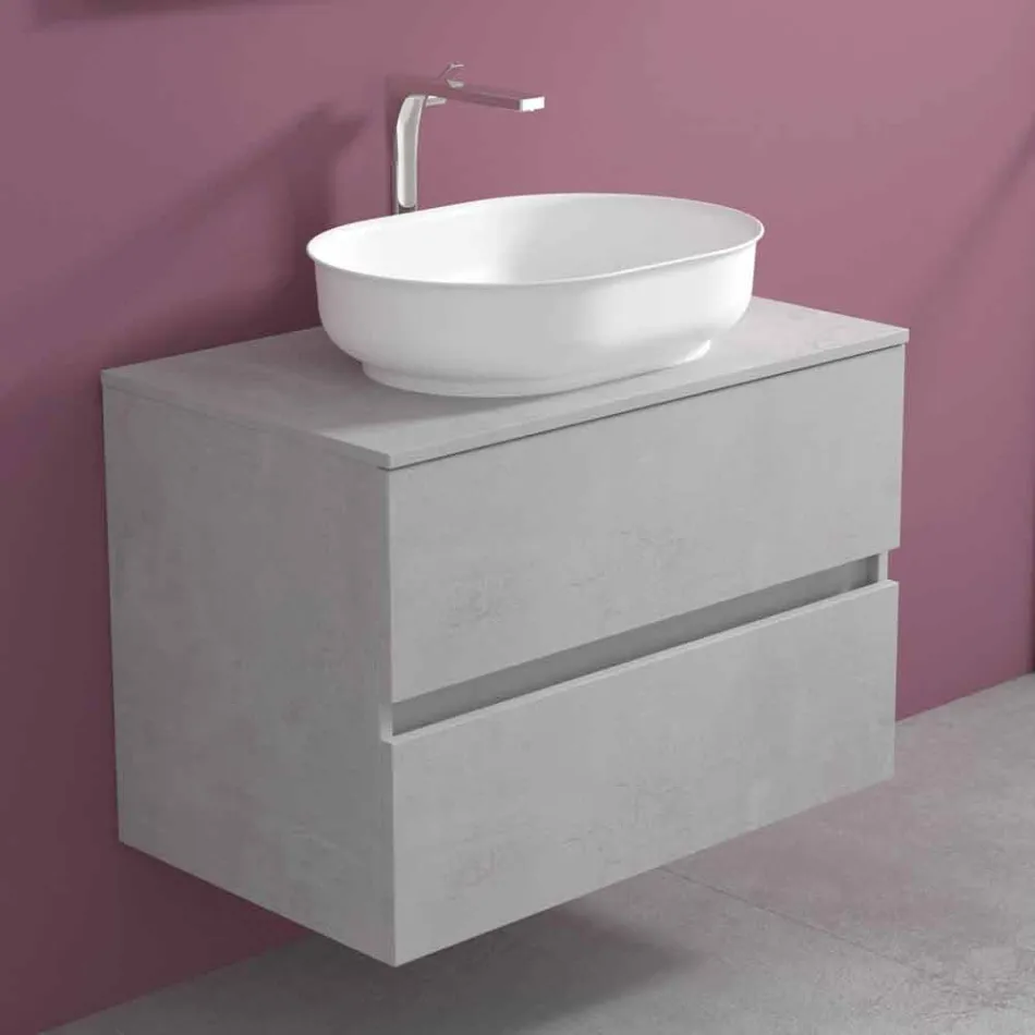 Suspended Bathroom Furniture and Oval Washbasin, Modern Design - Cesiro Viadurini