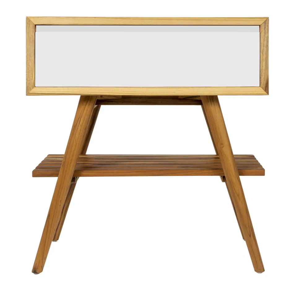 Floor Bathroom Cabinet in Reclaimed Teak and White Support Top - Gatien Viadurini