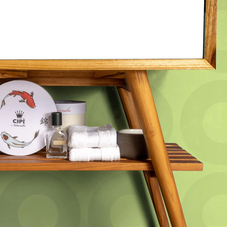 Floor Bathroom Cabinet in Reclaimed Teak and White Support Top - Gatien Viadurini