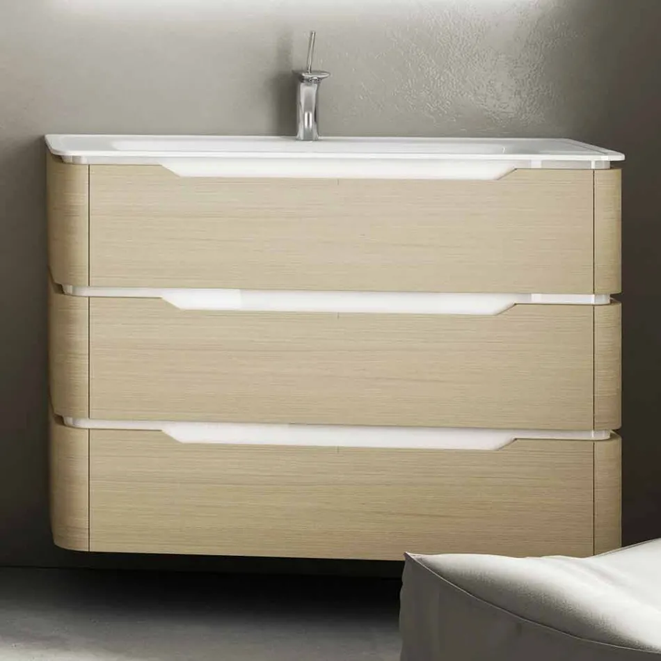 Bathroom cabinet with 3 drawers modern Arya wood, made in Italy Viadurini