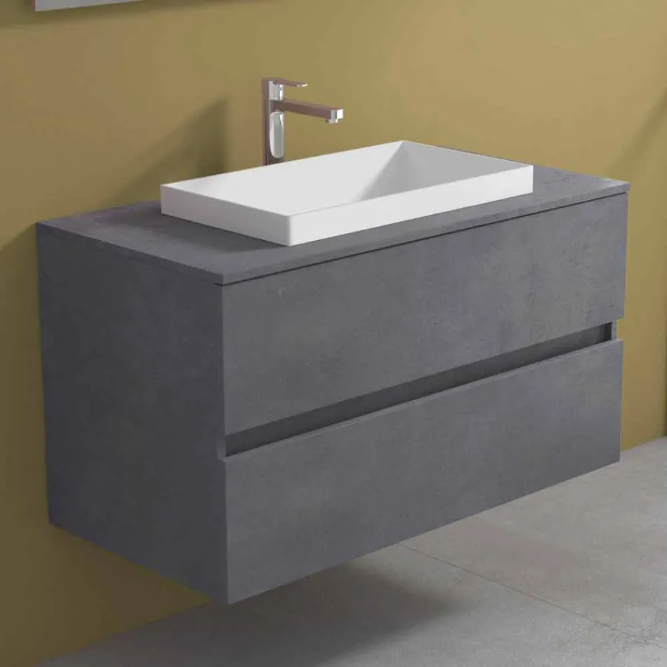 Bathroom cabinet with built-in washbasin, modern suspended design - Casimira Viadurini