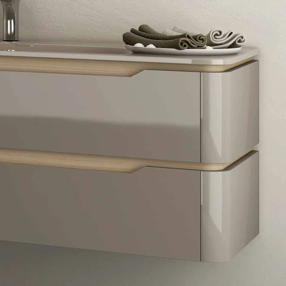 Bathroom cabinet with integrated design wooden sink Arya, made in Italy Viadurini