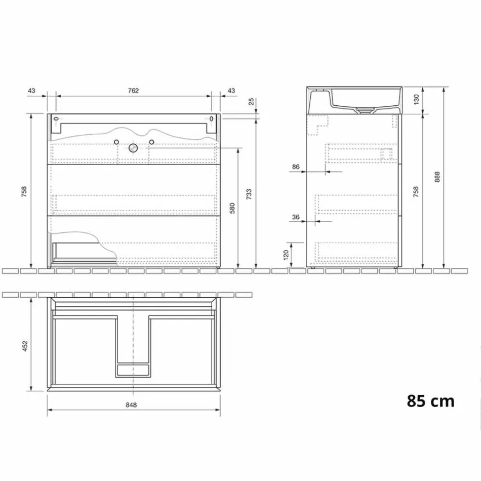 Modern Design Floor Bathroom Cabinet in Laminate with Resin Washbasin - Pompei Viadurini