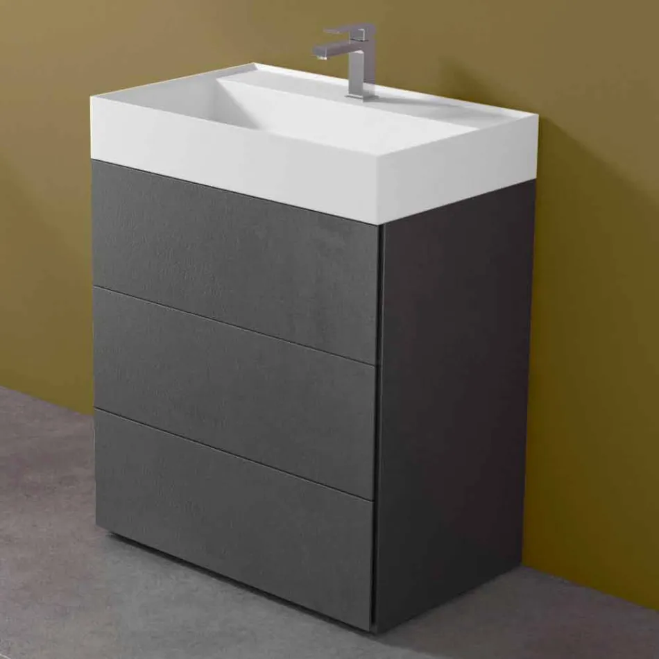 Modern Design Floor Bathroom Cabinet in Laminate with Resin Washbasin - Pompei Viadurini