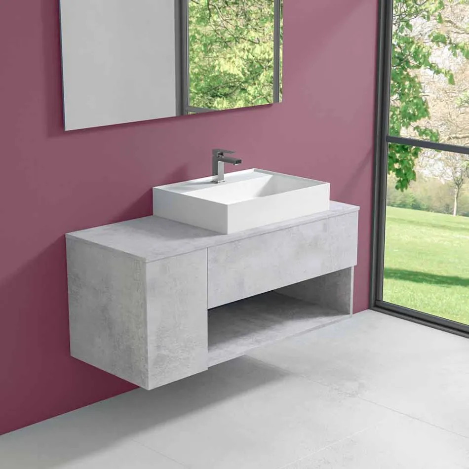 Suspended Design Bathroom Cabinet with Modern Style Countertop Washbasin - Pistillo Viadurini