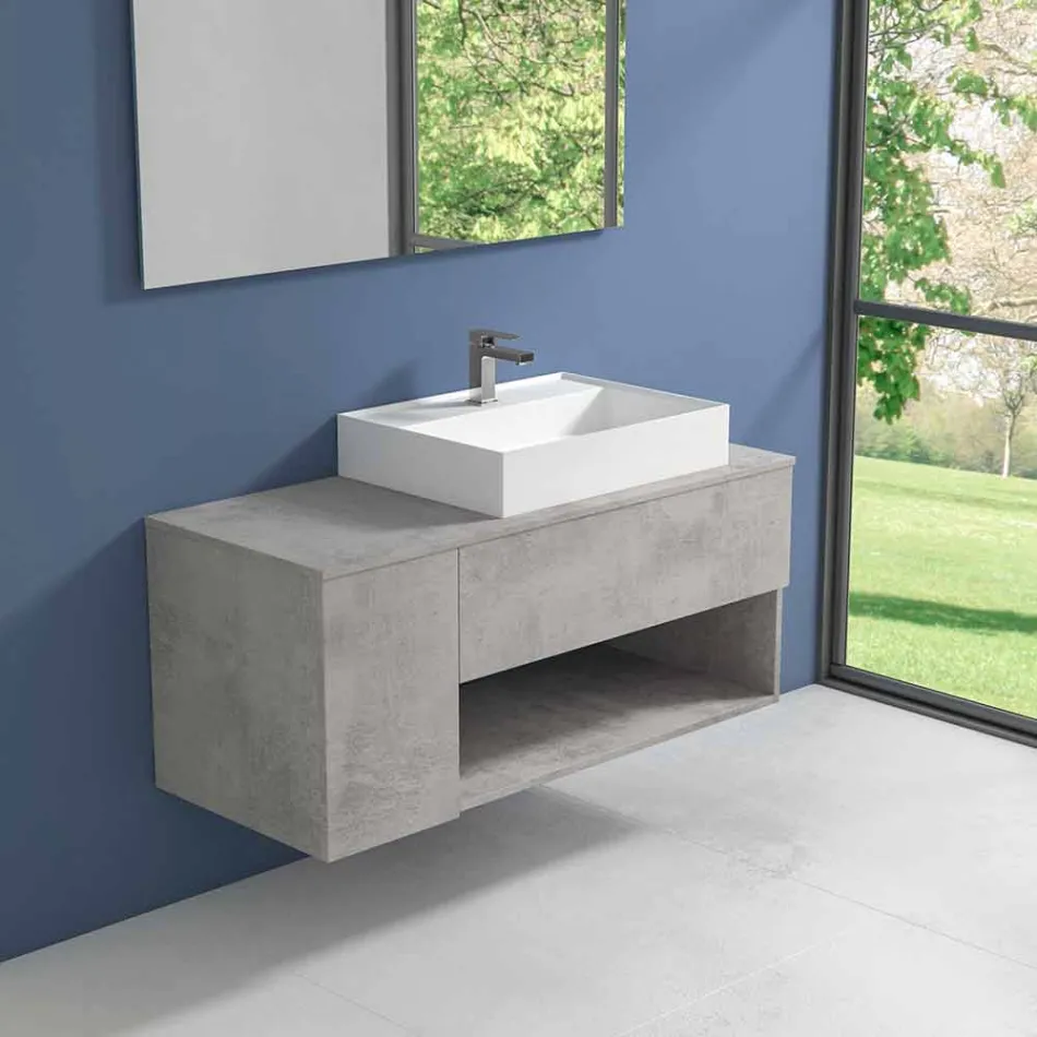 Suspended Design Bathroom Cabinet with Modern Style Countertop Washbasin - Pistillo Viadurini