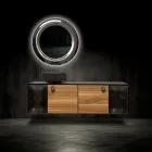 160 cm Wall-Hung Bathroom Cabinet in 8 mm Tempered Glass and European Oak - Excelsior Viadurini