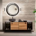 160 cm Wall-Hung Bathroom Cabinet in 8 mm Tempered Glass and European Oak - Excelsior