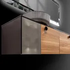 160 cm Wall-Hung Bathroom Cabinet in 8 mm Tempered Glass and European Oak - Excelsior Viadurini