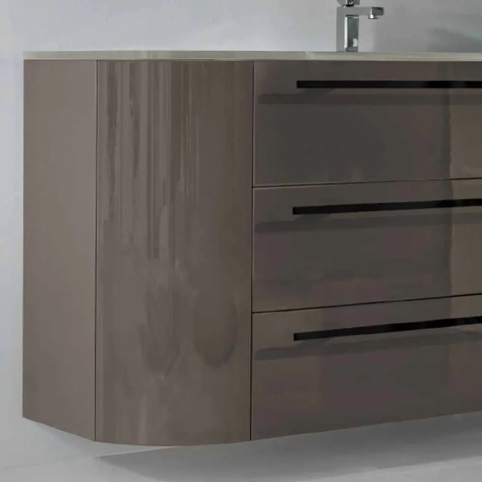 Suspended bathroom cabinet 3 drawers + 2 wooden doors Happy, integrated sink Viadurini