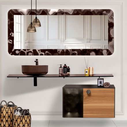 80 cm Wall-Hung Bathroom Cabinet in 8 mm Tempered Glass and European Oak - Excelsior Viadurini