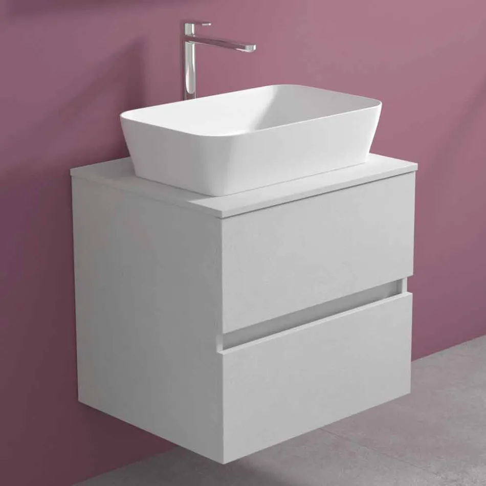 Suspended Bathroom Cabinet with Rectangular Countertop Washbasin, Modern Design - Dumbo Viadurini