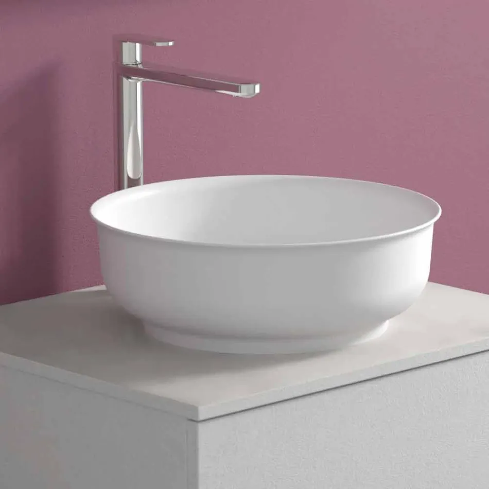 Suspended Bathroom Cabinet with Round Countertop Washbasin, Modern Design - Dumbo Viadurini