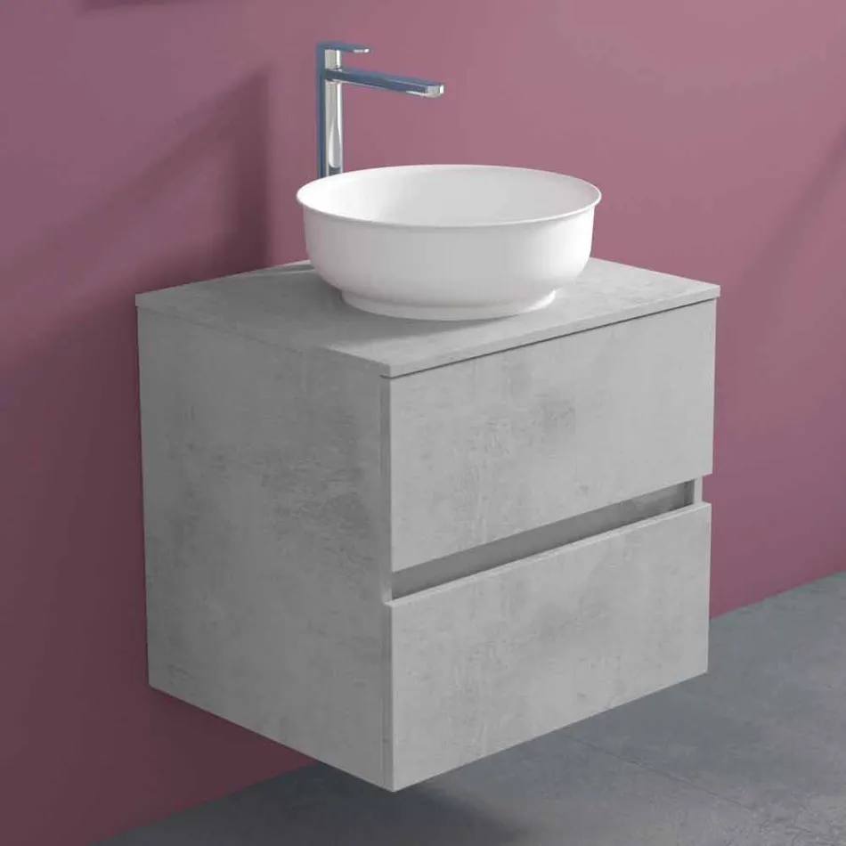 Suspended Bathroom Cabinet with Round Countertop Washbasin, Modern Design - Dumbo Viadurini