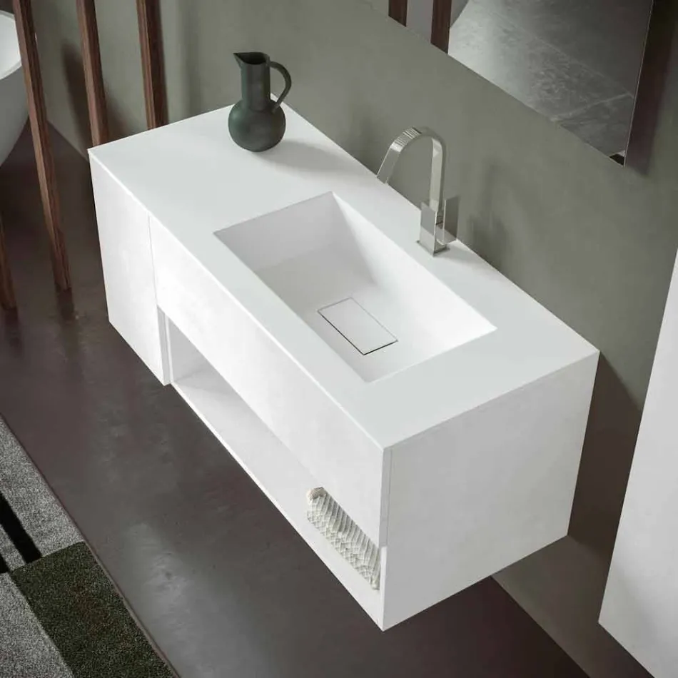 Suspended Bathroom Cabinet and Integrated Washbasin, Modern Design in 4 Finishes - Pistillo Viadurini