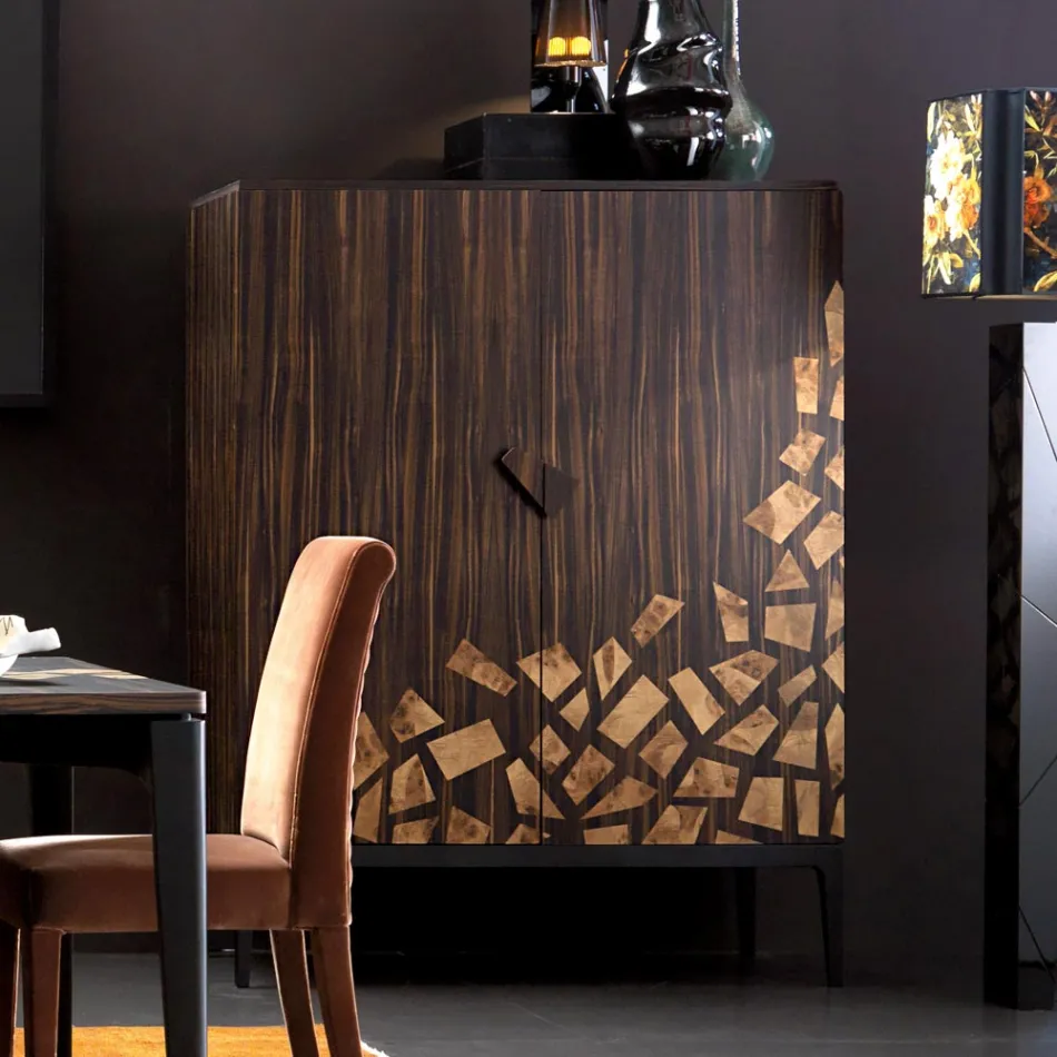 Grilli Zarafa 2-door design bar cabinet made of ebony wood in Italy Viadurini