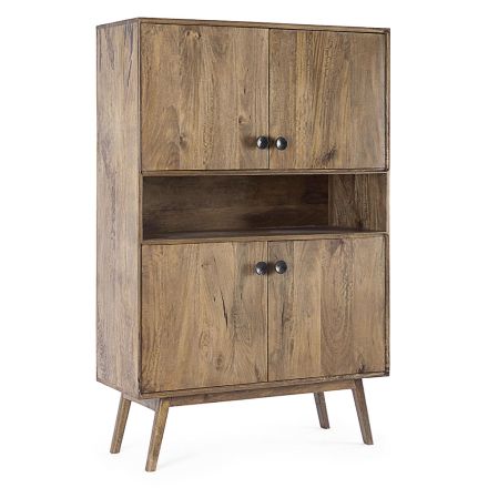 Mobile Sideboard 4 Doors and Shelf in Vintage Mango Wood - Desiderio Viadurini