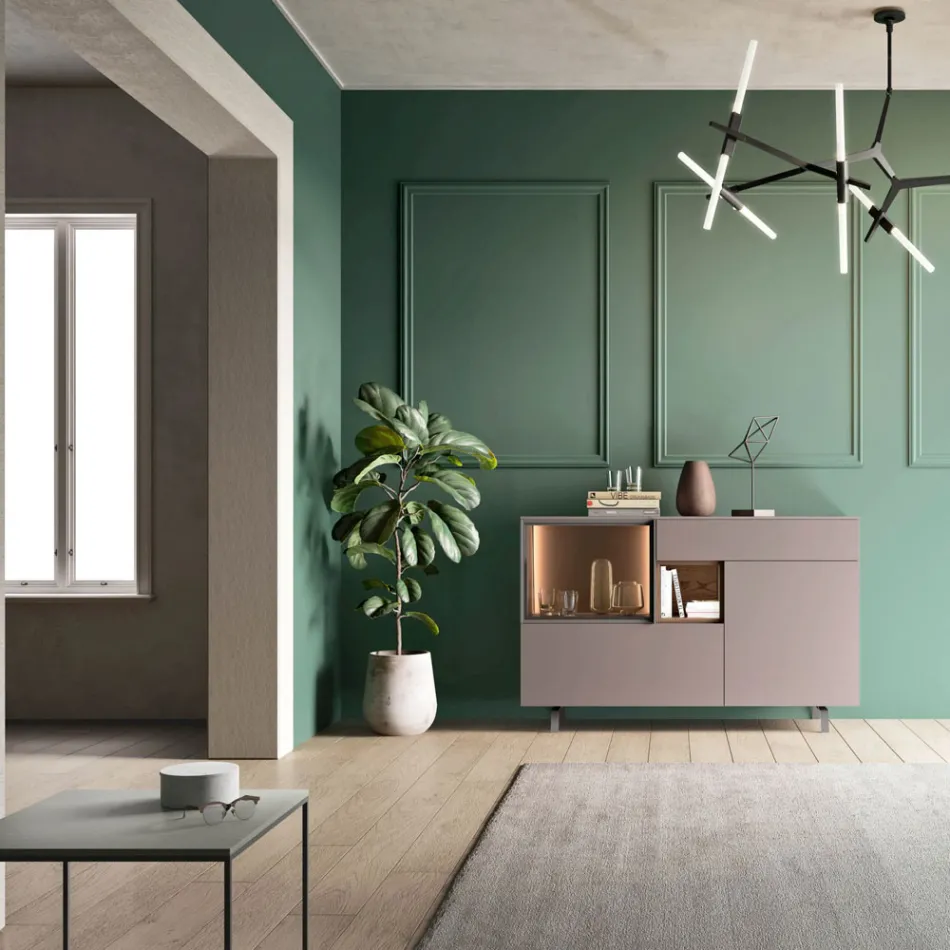 Entrance or Living Room Sideboard in Ecological Wood and Luxury Glass - Bruno Viadurini