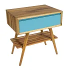 Floor-standing Blue Bathroom Cabinet in Natural Teak with Colored Drawer - Gatien Viadurini