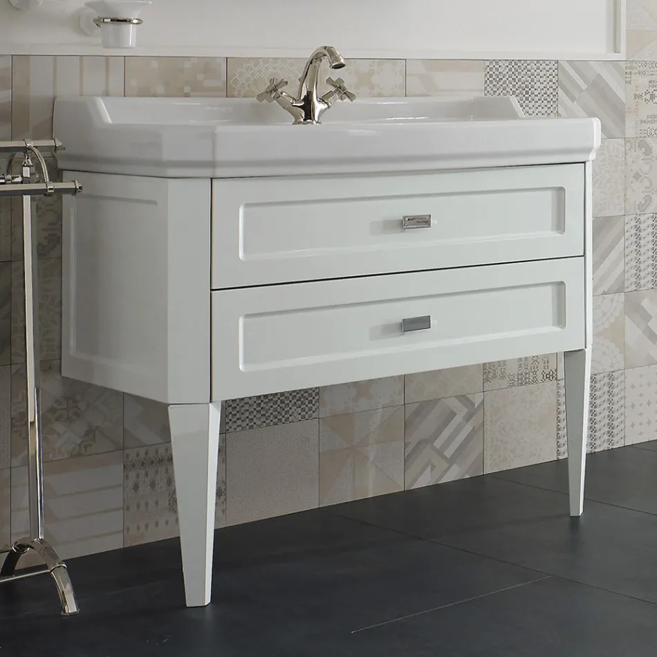 Bathroom Cabinet with Two Drawers and Ceramic Washbasin Made in Italy - Rome Viadurini
