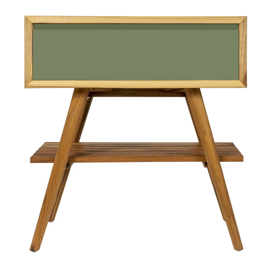 Bathroom Cabinet with Wood Finish and Green Colored Chest of Drawers - Gatien Viadurini