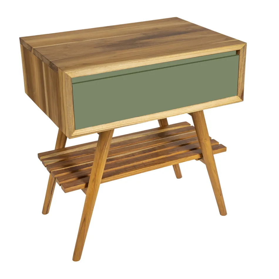 Bathroom Cabinet with Wood Finish and Green Colored Chest of Drawers - Gatien Viadurini