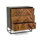 Black Metal Living Room Cabinet with 3 Wooden Drawers - Wreck Viadurini