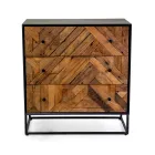 Black Metal Living Room Cabinet with 3 Wooden Drawers - Wreck Viadurini