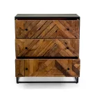 Black Metal Living Room Cabinet with 3 Wooden Drawers - Wreck Viadurini