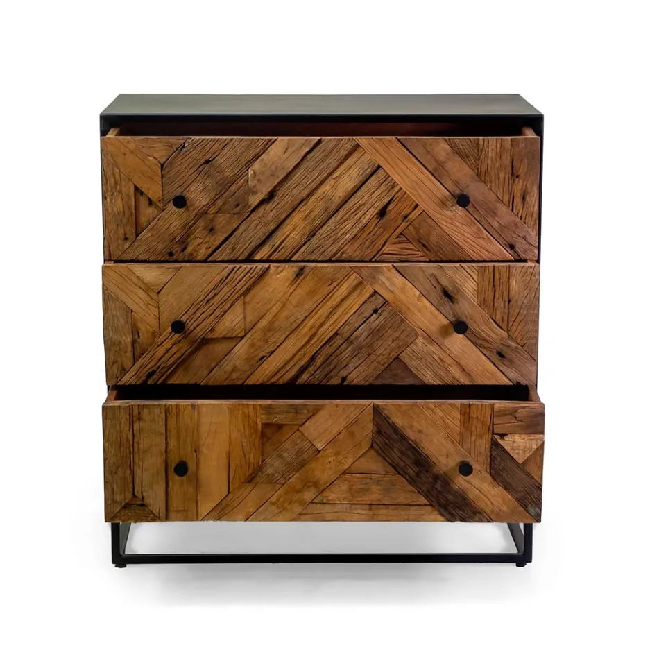 Black Metal Living Room Cabinet with 3 Wooden Drawers - Wreck Viadurini