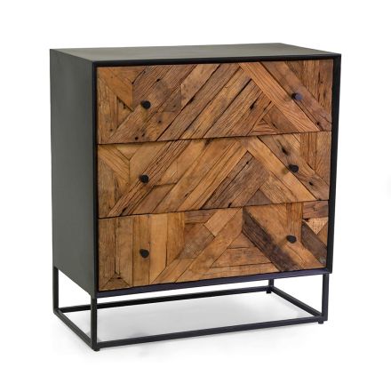 Black Metal Living Room Cabinet with 3 Wooden Drawers - Wreck Viadurini