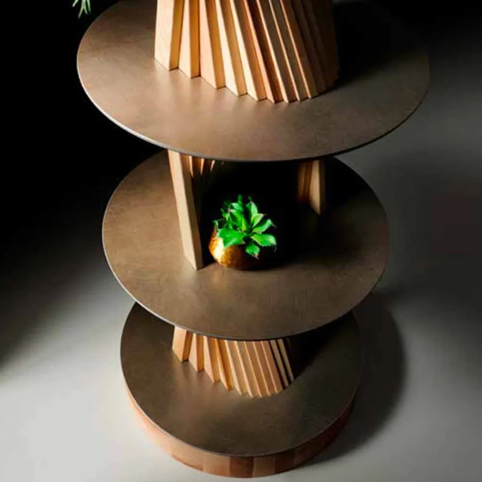 Design Furniture in Wood with Round Shelves in Gres Made in Italy - Aspide Viadurini