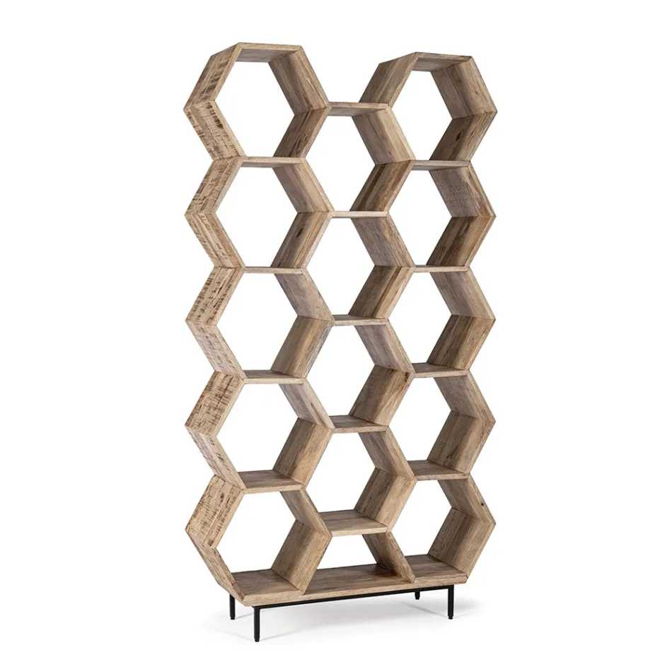 Living Room Bookcase in Mango Wood Honeycomb Design - Carida Viadurini