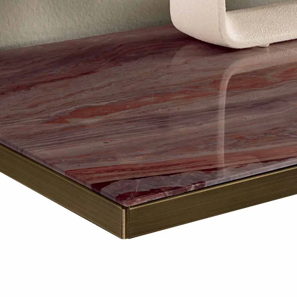 Living Room Sideboard in Smoked Glass and Green or Red Marble with Led - Leonarda Viadurini