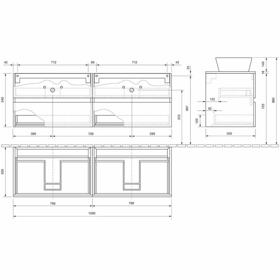 Suspended Bathroom Cabinet with Double Countertop Washbasin - Mandrillo Viadurini