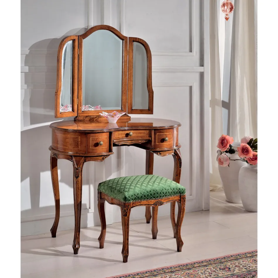 Wooden Dressing Table with Drawers and Mirror Made in Italy - Luxury Viadurini