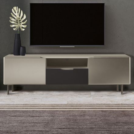 TV Cabinet with 2 Doors and 1 Drawer in Nickel and Carbon Finish - Inga Viadurini