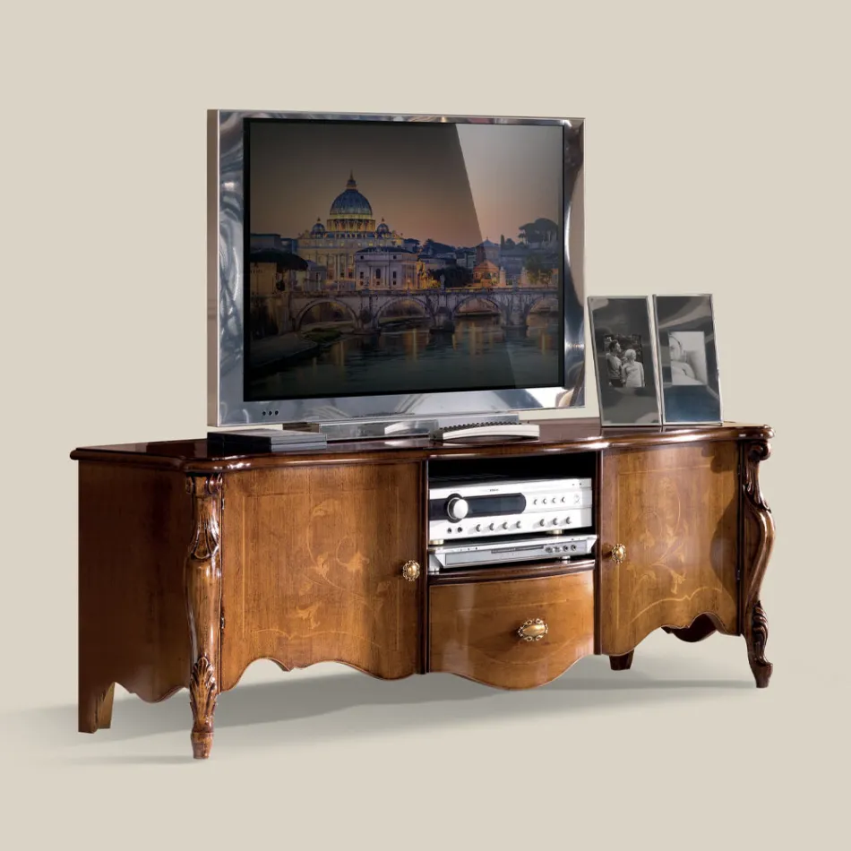 TV Cabinet with 2 Doors and Wooden Drawer Made in Italy - Caligola Viadurini
