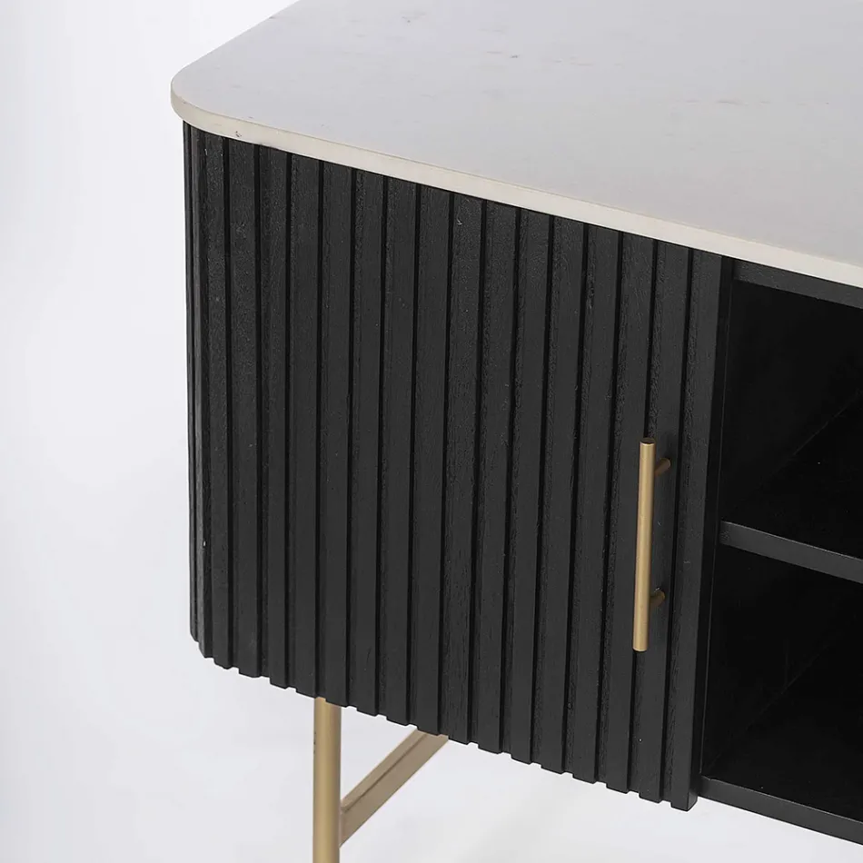 TV Stand with Marble Top and Mango Wood Frame - Fisherman Viadurini