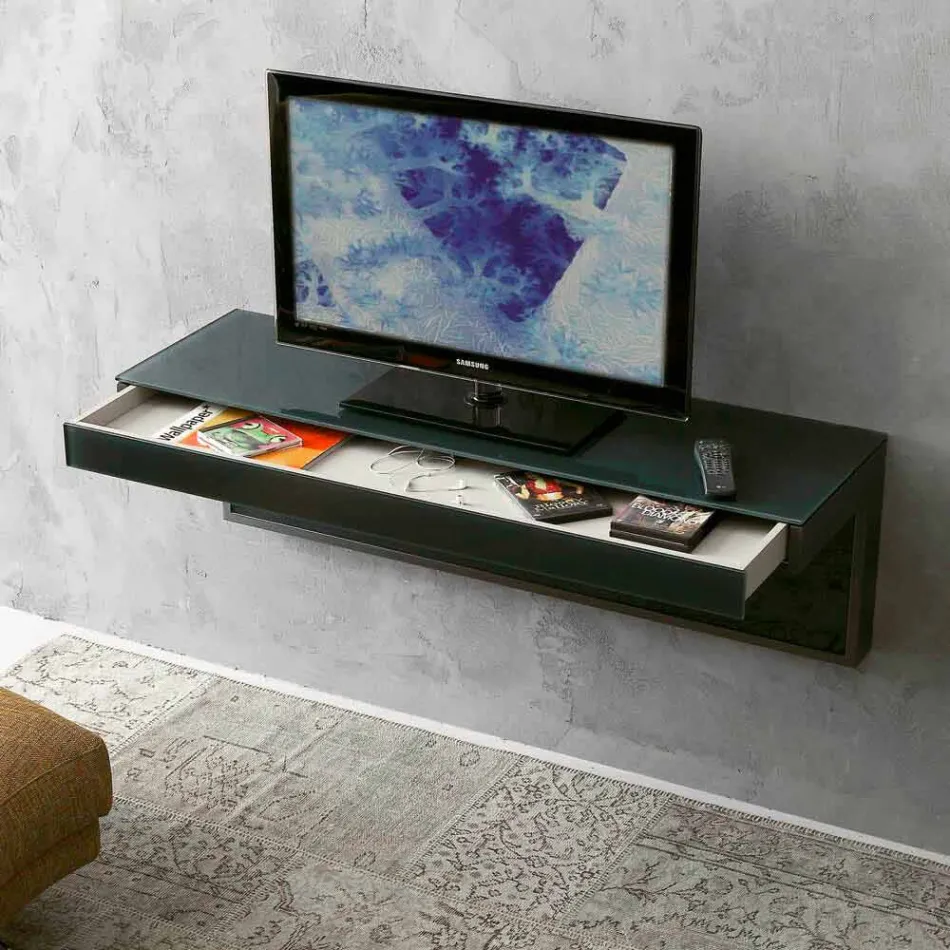 Wall TV Cabinet in Black Crystal and Metal Made in Italy - Americio Viadurini