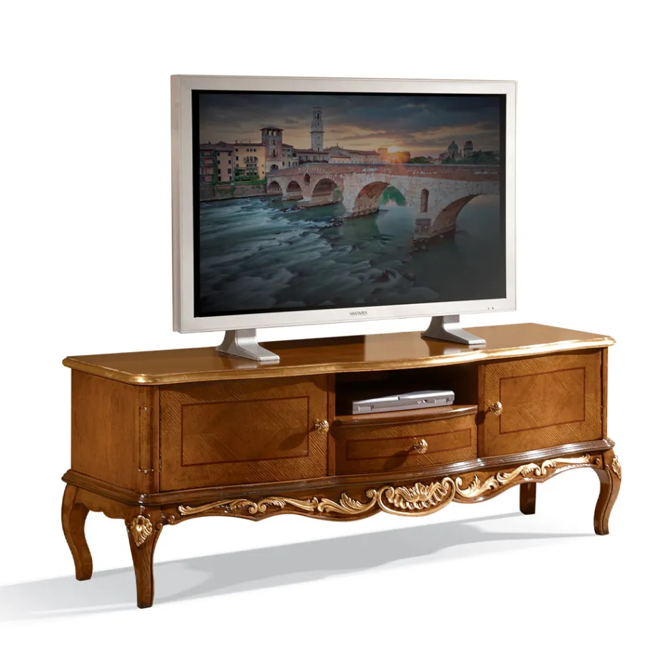 Wooden TV Cabinet with Classic Style Legs Made in Italy - Chantilly Viadurini