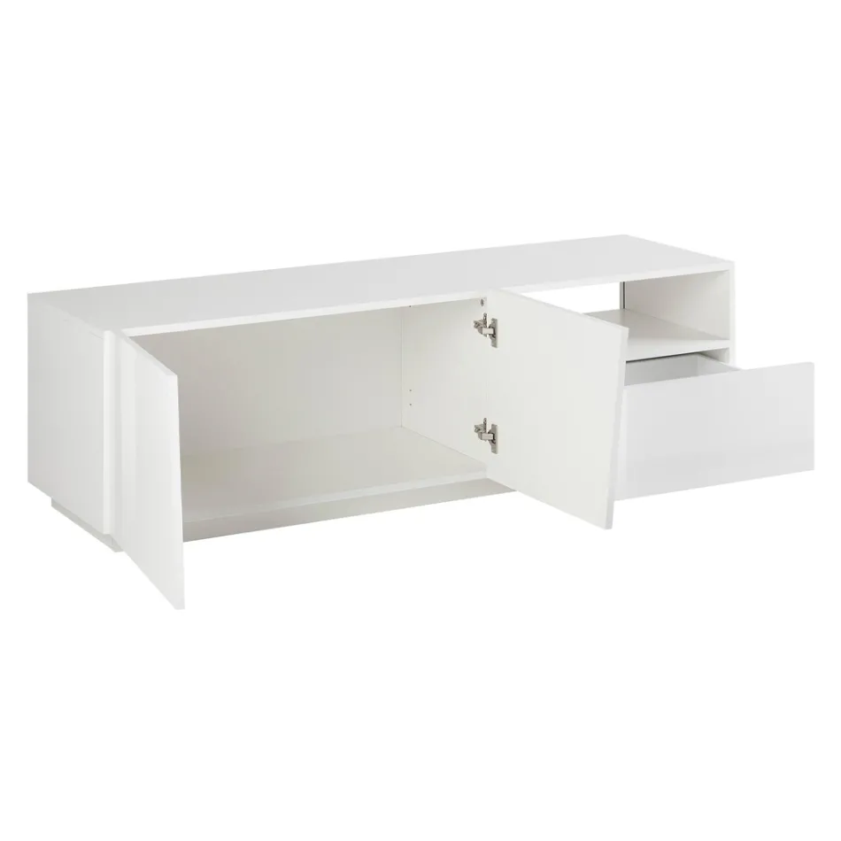 Design Wooden TV Cabinet 2 Doors 1 Drawer and Open Compartment - Joris Viadurini